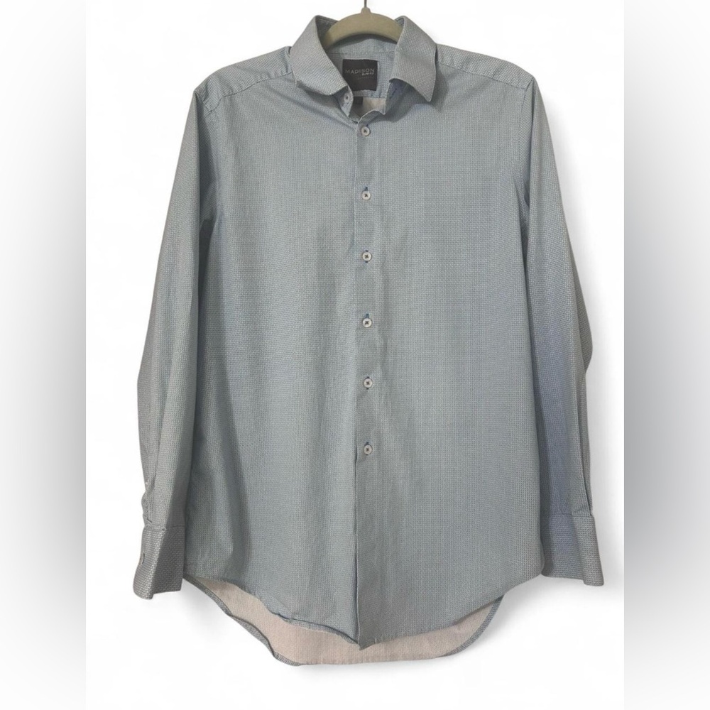 MADISON Slim Fit Men’s Button Down Shirt Blue & White Long Sleeve Collared M